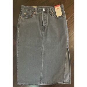 NWT Levi's Women's Gray Denim Pencil Skirt Sz 28 Midi Slit Button Fly Casual